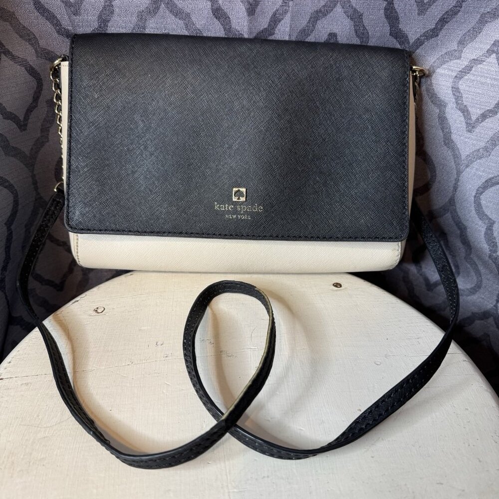 Kate Spade Crossbody Bag Color block Black Cream Small Chain Strap